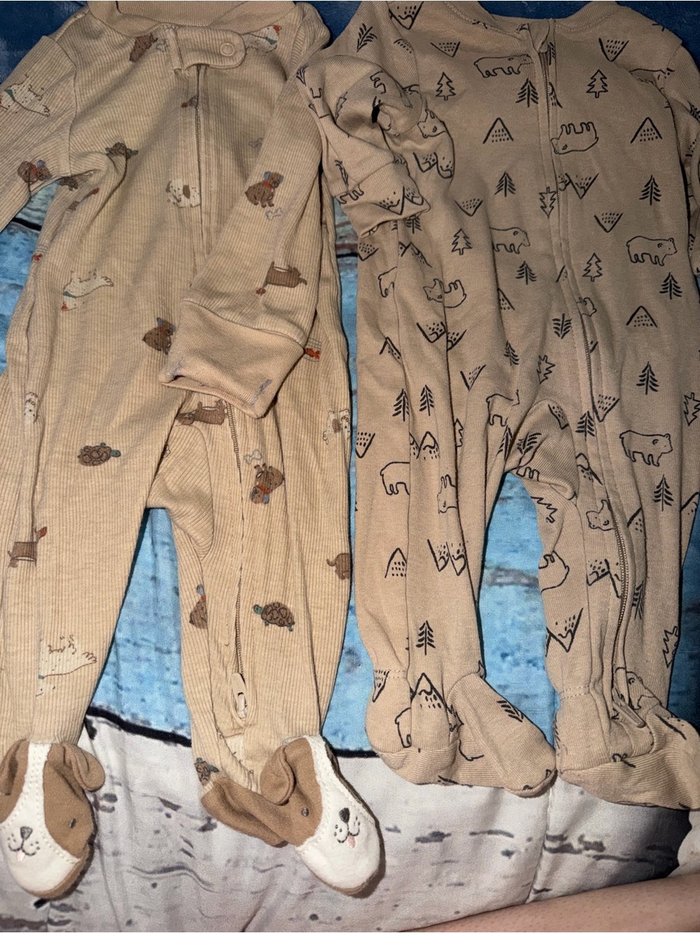 Carter's Beige Animal Print Footed One-Piece Set